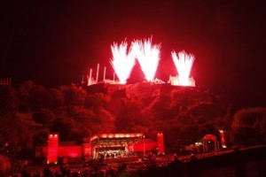 Edinburgh Festival Fireworks Light up the Ross Band Stand and Crowd
