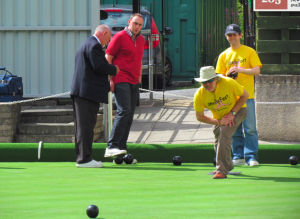 Dean Friedman sending down a bowl for team "Smelly Feet"