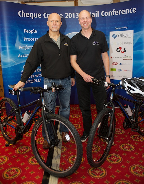 Ralph Hodges Director of Retail at Cheque Centre (left) and Peter Lindsay of Charity Bike Build (1)