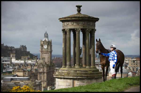 Jockey Robert Hogarth and Soul Magic look out over the capital city as they prepare for the Edinburgh Cup 2014