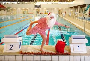 santa at swimming pool