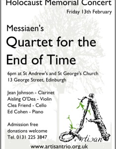 Holocaust Memorial Day poster for concert at St Andrew's and St George's