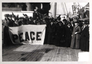 WILPF banner on ship US delegates