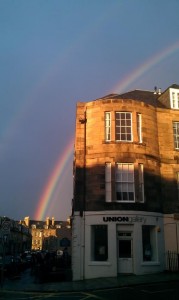 Union Gallery exterior with rainbow
