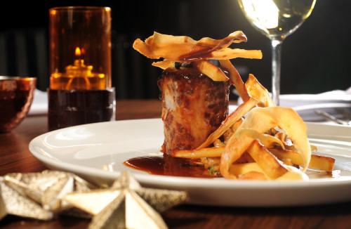 Braised Borders shin of beef, pearl barley ra gout, parsnip – puree, roasted and crisped