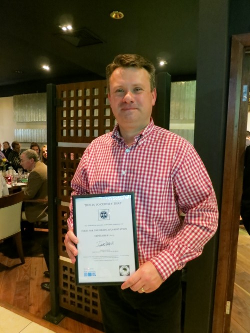 Ian Macaulay, assistant director of catering at The University of Edinburgh Accommodation, Catering and Events with the Food and the Brain accrediation 1