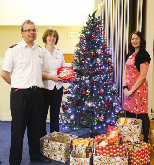 (l-r) David and Jennifer Gosling, volunteers at the Salvation Army Church and Jennie Anthony, allocations administrator for the University of Edinburgh