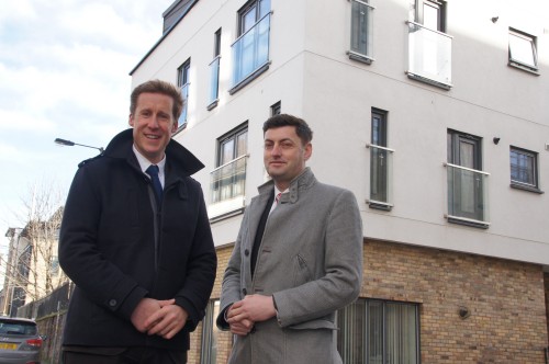 Richard Jennings Head of Property at Castle Rock Edinvar and Councillor Cammy Day Housing Convener outside a Castle Rock Edinvar property on Calton Road