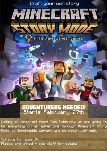 minecraft 4 week course at morningside library - poster