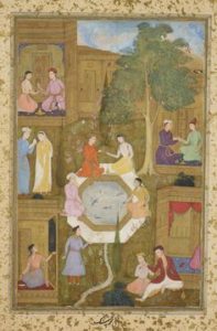 Mir 'Ali Sir Nava'l, Seven Couples in a Garden, c. 1510. Royal Collection Trust / copyright Her Majesty Queen Elizabeth II 2014 Single use only in relation to the exhibition 'Painting Paradise: The Art of the Garden' at The Queen's Gallery, Buckingham Palace. Photographs must not be archived or sold on. 