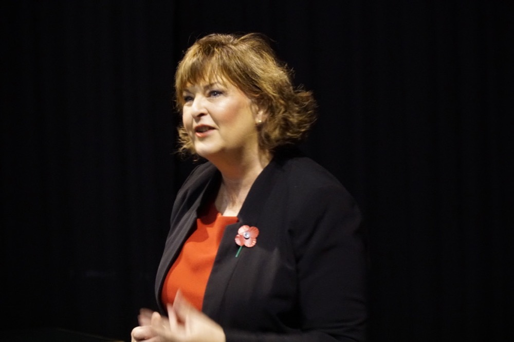 Fiona Hyslop addressing the invited audience at St Bride's