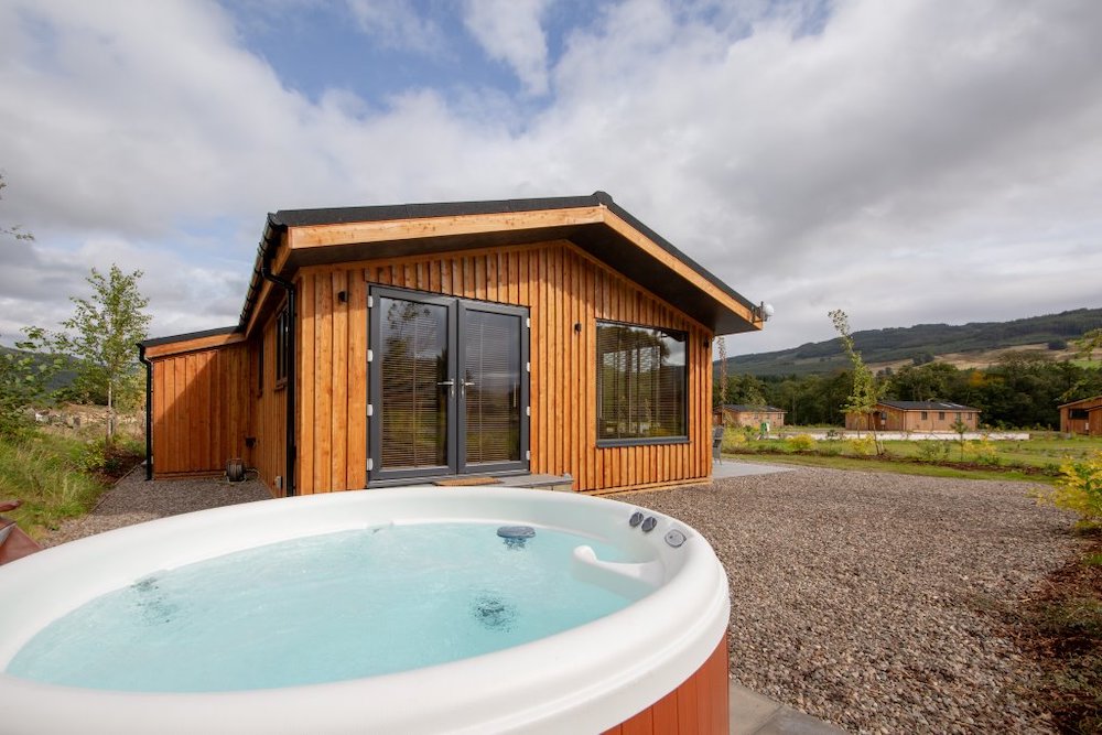 A hot tub outside one of the lodges