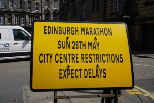 Edinburgh Marathon road closure sign