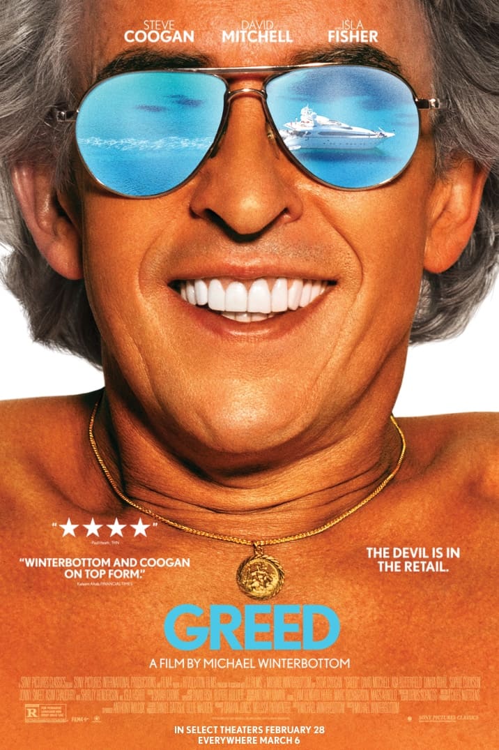 Film poster shows man on sunbed with very white teeth